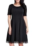 Grapent Women's Plus Size Skater A-line Dress with Crochet Hem Knee Length Party