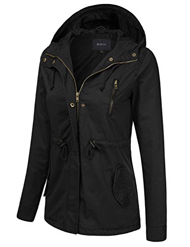DRESSIS Women's Lightweight Military Anorak Hooded Jacket BLACK 3XL