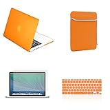 TopCase Rubberized Hard Case for Macbook 13-Inch Pro A1425 and A1502 Bundle with Sleeve Bag, Silicone Keyboard Cover, LCD HD Clear Screen Protector and Mouse Pad - Orange