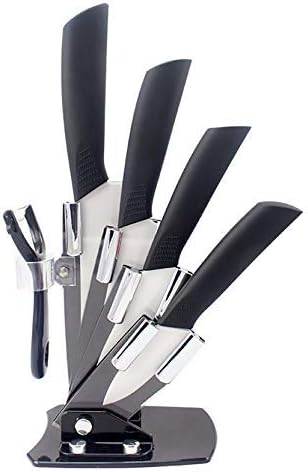 Clytius Ceramic Kitchen Knife Set - White Blade, Black Handle Knife - Set Include 3" 4" 5" 6" inch Knife + Peeler + Covers + Holder/Stand - Chef Special, Non Stick,- Best Kitchen Gadget