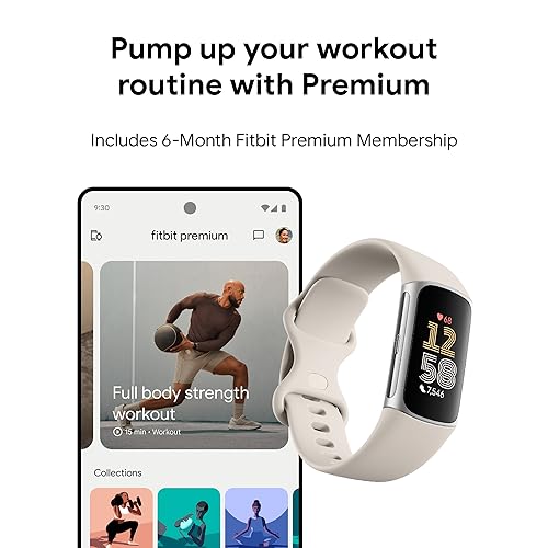 Fitbit Charge 6 Fitness Tracker with Google apps, Heart Rate on Exercise Equipment, 6-Months Premium Membership Included, GPS, Health Tools and More, Porcelain/Silver, One Size (S & L Bands Included) - Image 9