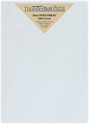 250 Light Blue Parchment 65lb Cover Weight Paper - 5" X 7" (5X7 Inches) Photo|Card|Frame Size - Printable Cardstock Colored Sheets Old Parchment Semblance