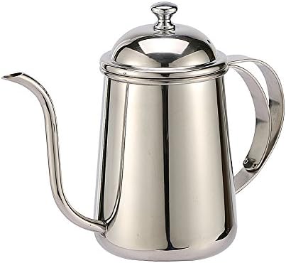 304-Stainless Steel Hand Drip Coffee Kettle Pot 650ML Thin Mouth Pot Long Drip Coffee Maker Pot Very Slender Mouth,(Silver)