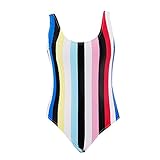 Bikini Factory Women One Piece Colorful Stripe High Cut Backless Bikini Swimsuit