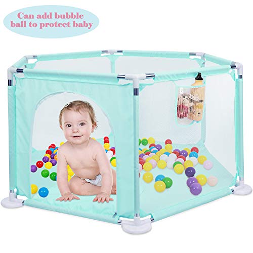 Playpen for Baby, Johgee Kids 6-Panel Portable Baby Playpen, Indoors or Outdoors Child Playpen Fence with Playmat& Carry Case & Breathable Mesh for Babies Toddler Newborn Infant (Pink Hexagon)