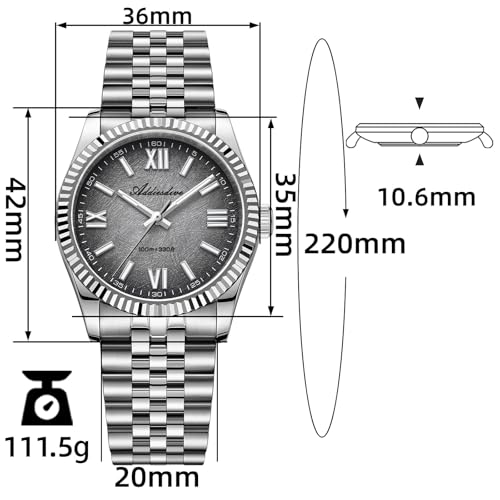 ADDIESDIVE 10.6 MM Luxury Watches for Men Women Roman Numerals Synthetic Sapphire VH Sweep Second Fluted Bezel Casual Wear Unisex Watch