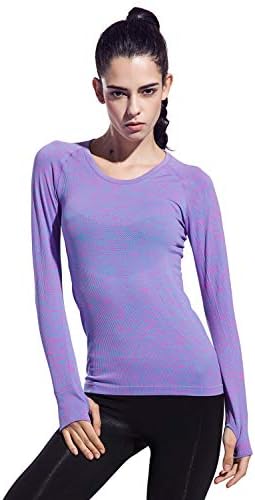 Mflying Women's Space Dye Long Sleeve Quick Dry Crew Neck Running Shirt for Workout Hiking Yoga Gym Sport