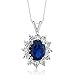 Gem Stone King 925 Sterling Silver Blue Simulated Sapphire and White Zirconia Pendant Necklace For Women (2.25 Cttw, Gemstone Birthstone, Oval 8X6MM, with 18 Inch Chain)