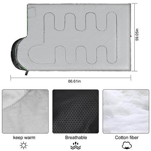 ChampionPlus Sleeping Bag for Adults & Kids, Boys and Girls - 3 Season Warm & Cool Weather - Summer, Spring, Fall, Compact Sleeping Bags Lightweight，Camping/Hiking/Backpacking, Green