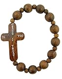Wood Bead Bracelet with Jesus I Trust In You Sideways Cross, 7 Inch