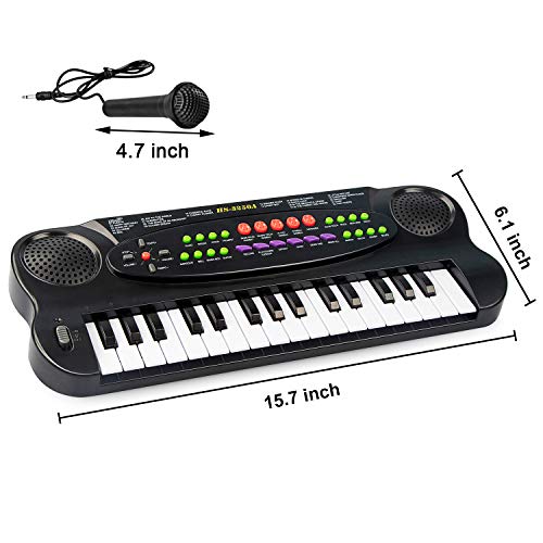 SAOCOOL Child Piano, 32 Keys Toy Piano Multifunction Electronic Kids Keyboard Piano Music Piano Keyboard for Toddler with Microphone (Black)