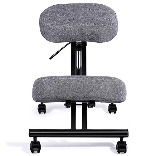 SUPERJARE Adjustable Kneeling Chair, Ergonomic Working Stool W/ 4” Cushion Office Home - Ideal for Neck, Spine, Back Problems - Dark Gray (Cotton & Linen)