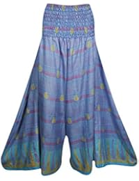 Adele Womens Divided Flare Skirts Upcycled Silk Sari Smocked High Waist Flare Flirty Long Skirt S/M