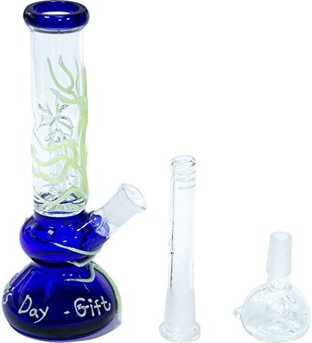 YHYPY Handmade Glass Crafts Pipe,Florescen Light 10.5Inch Dual Water Percolator Glass Big Water Chamber - Easy to Grip and with Ice Shelf, Unique Luminous Design for Man Women Boys Father's Day Gift