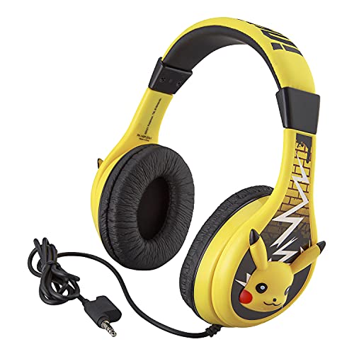 Pokemon Pikachu Kids Headphones, Adjustable Headband, Stereo Sound, 3