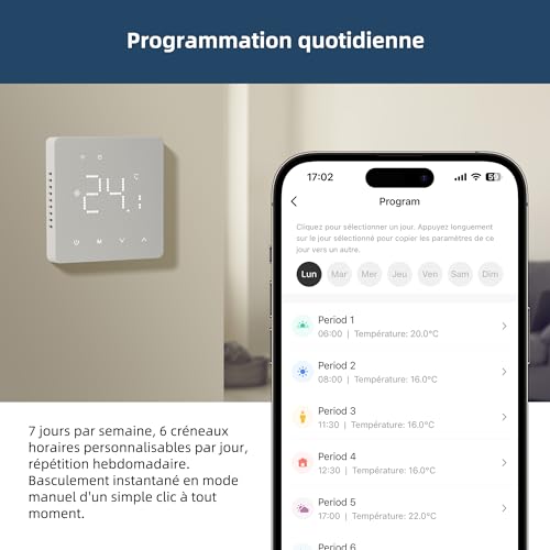 Beok Thermostat for Electric Floor Heating, Smart WiFi Thermostat Programmable Room Thermostats with Probe Compatible with Alexa and Google Home, 16A