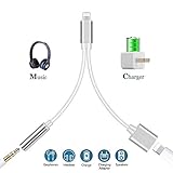 Headphone Adapter to 3.5mm Dongle Headphone Connector Adapter AUX Audio Jack Stereo Car Charger for iPhone 7/X/XS/XR/8/8Plus 2 in 1 Cable Charging and Music Compatible Support for IOS11/12-silver