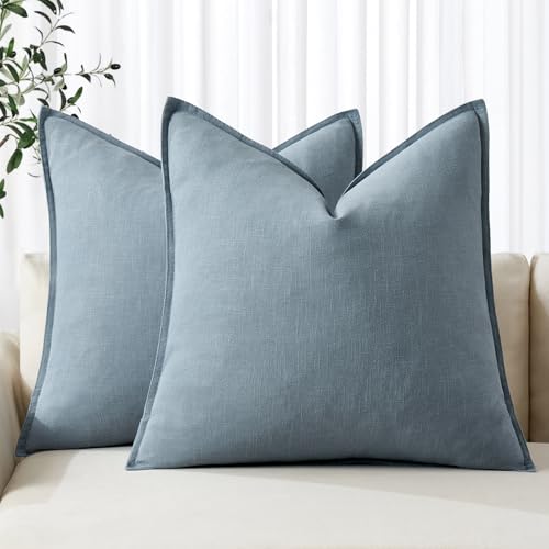 MIULEE Decorative Linen Pillow Covers Blue Grey