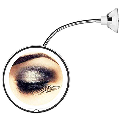 Gooseneck Magnifying Makeup Mirror, Flexible LED Lighted 10X Mirror with Suction Cup, Adjustable 360 Degree Swivel Daylight Cordless Round Vanity Travel Mirror for Wall Mounted Bathroom - Thumbnail 7