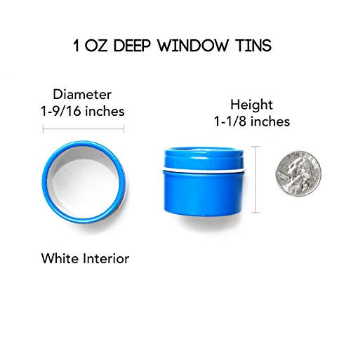 Mimi Pack 1 oz Deep Round Clear Window Tin Slip Top Lid For Salves, Favors, Spices, Balms, Candles, Gifts Limited Run Series 24 Pack (Blue)