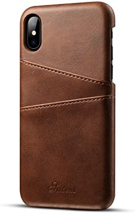 Fashioneey IPhone X Leather Card Cover ,Ultra Slim Professional Cover with 2 Card Holder Slots Minimalist Vintage Synthetic Leather Wallet Case for IPhone X