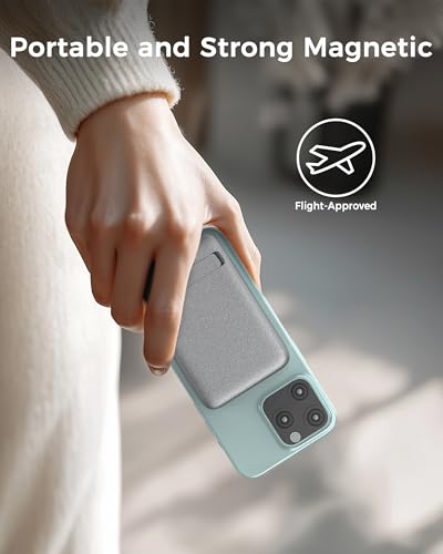 TESSAN 10000mAh Power Bank Inalabrico, PD 35W Cargador USB C Magnética Carga rápida, Batería Portátil con Cable USB-C Incorporado y Soporte Compatibles con iPhone Serie 17/16/15
