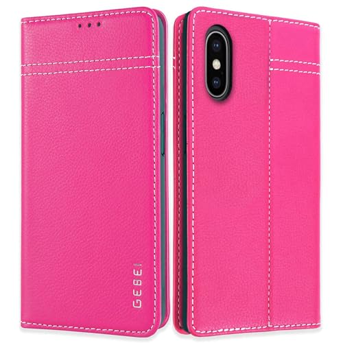 Gebei Hülle Echt Leder für iPhone XS Max - Premium Lederhülle Klapphülle mit Standfunktion und Kartenfächer Flip Case Ledertasche für iPhone XS Max -
