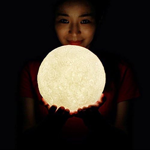 Night Light PLA 3D Printing Moon Lamp with Stand Lunar Interior Indoor Lighting USB Rechargeable Home Decorative Variable LED Gifts Light Control Energy-Saving Touch-sensitive Warm White (7.9inch)