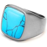 SeiMios Turquoise Signet Ring Stainless Steel Classical Statement Band Ring for Men Size 11