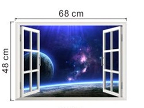 1 Pack 3D Window Decal Exotic Beach View Wall Sticker Living Room Bedroom Kids Nursery Matchless Popular Dream Butterfly World Moon Star Ocean Sun Flowers Removable Vinyl Mural Art Decor, Type-15