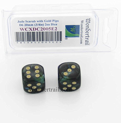 WCXDC2005E2 Jade Scarab Dice with Gold Pips 20mm (3/4in) D6 Pack of 2
