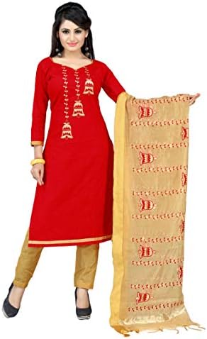Abeer Designer Women's Cotton Embroidered Salwar Suit Dupatta Material (BHB_1010, Red, Free Size)