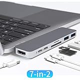 HyperDrive USB C Hub, Best Type-C Duo Adapter 50Gbps MacBook Pro 2018 2017 2016 13" 15", 7in2: USB-C 100W Power Delivery, USBC 5Gbps Data, 4K HDMI, microSD/SD Card Reader, 2xUSB 3.1 Ports SANHO