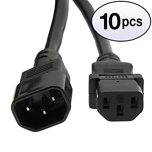 GOWOS (10 Pack) 1Ft Power Extension Cord C13 to C14 Black/SJT 14/3 - Thumbnail 3