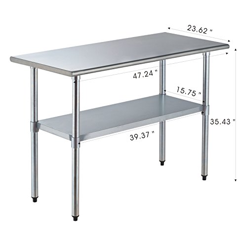 SUNCOO Commercial Stainless Steel Work Food Prep Table for kitchen (48 in Long x 24 in Deep without Backsplash)