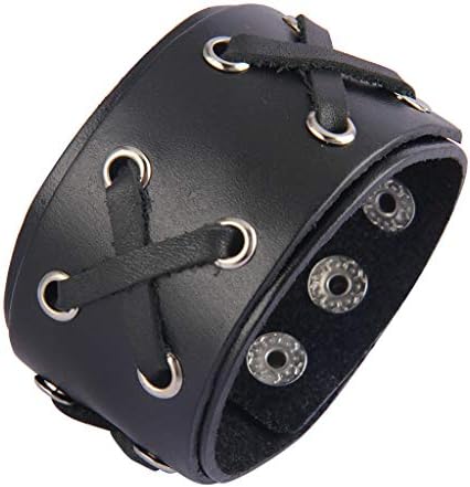 AZORA Punk Leather Bracelet Handmade Wide Cuff Bangle Wristband Adjustable Bracelets for Men,Teens,Boys,Women