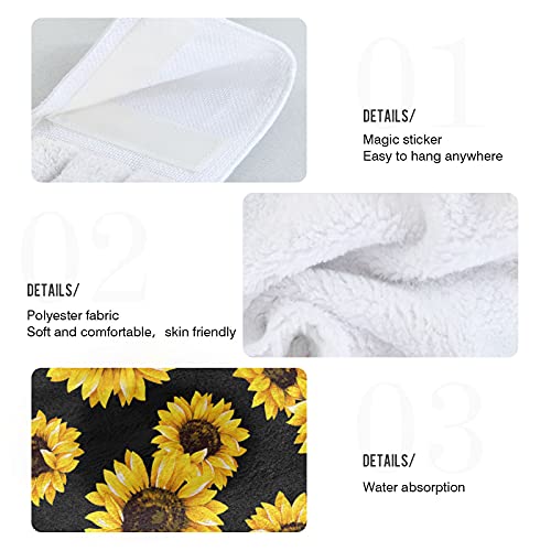 Sunflower Hand Towels Black Set of 2,Fall Kitchen Towels with Hanging