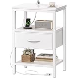 SUPERJARE Nightstand with Charging Station, Bed