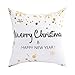 BLEUM CADE Pack of 4 Merry Christmas Pillow Cover Snowflakes and Happy New Year Decorative Pillow Cases Polyester Peach Cushion Case for Christmas Gift Bed Sofa Couch Decoration