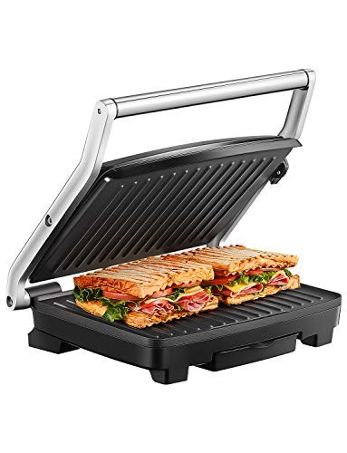 Panini Press, Deik Sandwich Maker with Temperature Control, 4-Slice Extra Large Panini Press Grill, 1500W Non-Stick Coated Plates and Removable Drip Tray, Stainless Steel