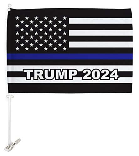 Trump 2024 Thin Blue Line Car Flag Vehicle Auto Decorations for Window Decor Mo…