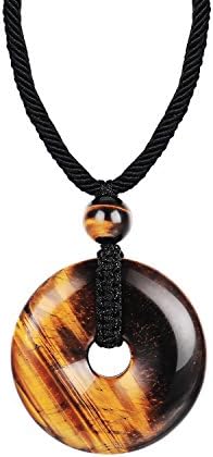 Haskare Mens Stone Pendant Tiger Eye Chakra Healing Pendant Necklace, Adjustable 0"-27"