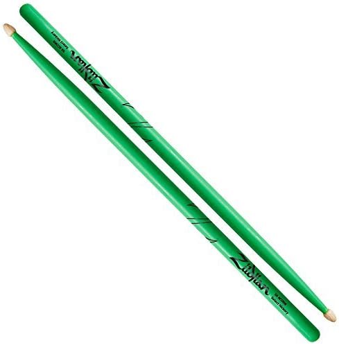Zildjian Z5AACDGG 5A Hickory Drumsticks - Wood Acorn Tip - Neon Green - Image 3