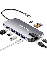 ALLEASA USB C Hub, USB C HDMI Adaptador 8 en 1 MacBook Pro Dock con Ethernet USB C suministro de energía 3 puertos USB 3.0, lector de tarjetas SD TF para dispositivos tipo C