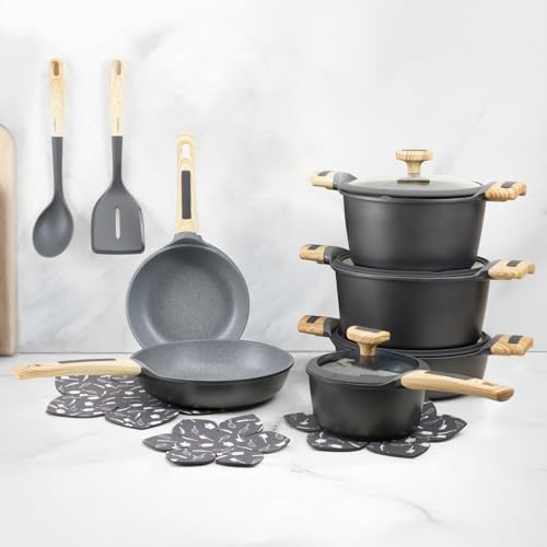 Conjunto de utensílios de indução Evolution, fogão antiaderente, fogões de indução e todos os tipos de placas (15 peças)