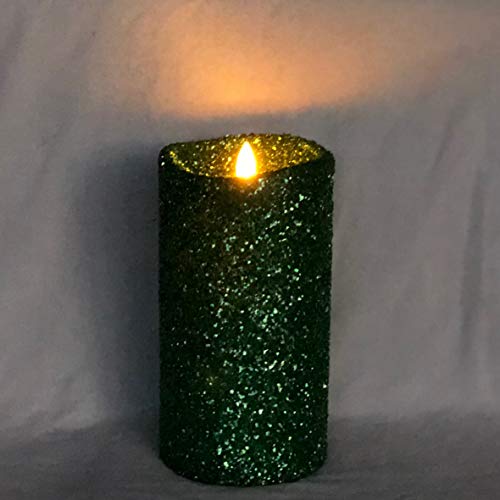 Luminara Vintage Green Glitter 7" Flameless Pillar Candles w/Remote