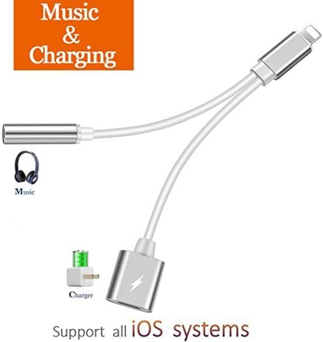 Headphone Lightning Jack Adapter Dongle for iPhone 7/7Plus iPhone X 8/8Plus iPod/iPad. Audio Cable to 3.5mm Aux Adaptor Music+ Charge + Volume Control Earphone Accessories Support iOS 10/11 or Later