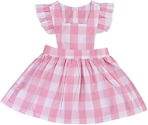 EasonJ Toddler Girls Plaids Check Dress Fly Sleeve One-Piece Dresses Playwear Baby Girl Clothes (3-4 Years, Pink)