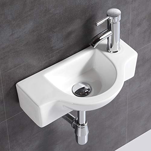 Wall Hung Basin Sink Small Cloakroom Basin Rectangle Ceramic Wash Basin (Modern)