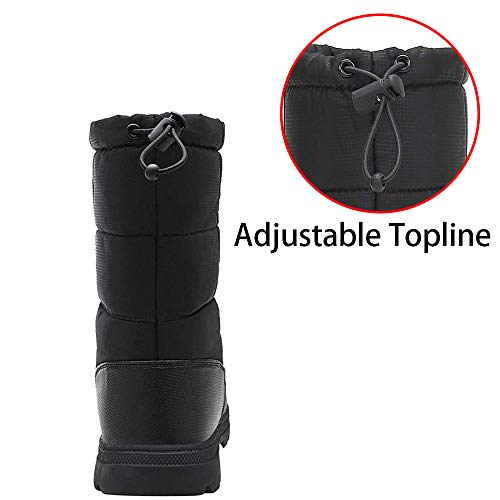 SILENTCARE Mens Winter Mid-Calf Snow Boot Fur Warm Waterproof Slip On Outdoor Athletic (Men 11 M US, Black) - Thumbnail 4
